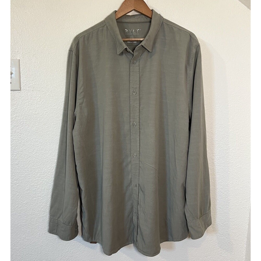 BYLT Basics Green Button Up XXL Long Sleeve Men Shirt Casual